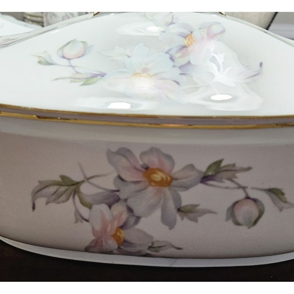 Epiag Pastelle 12" Rectangular Tureen Lid Czech Porcelain Floral Gold Trim Large - Picture 2 of 11